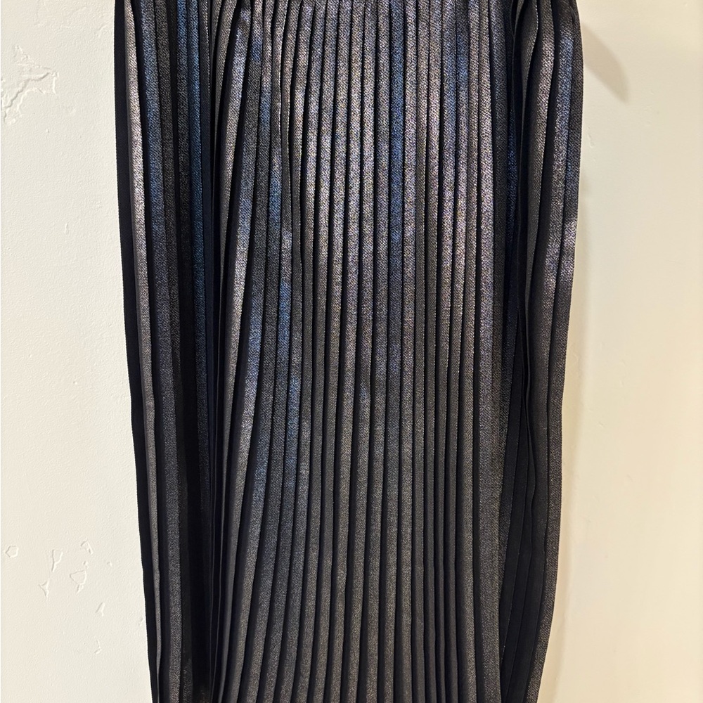 Max Studio Black Silver Pleated Skirt Size XS